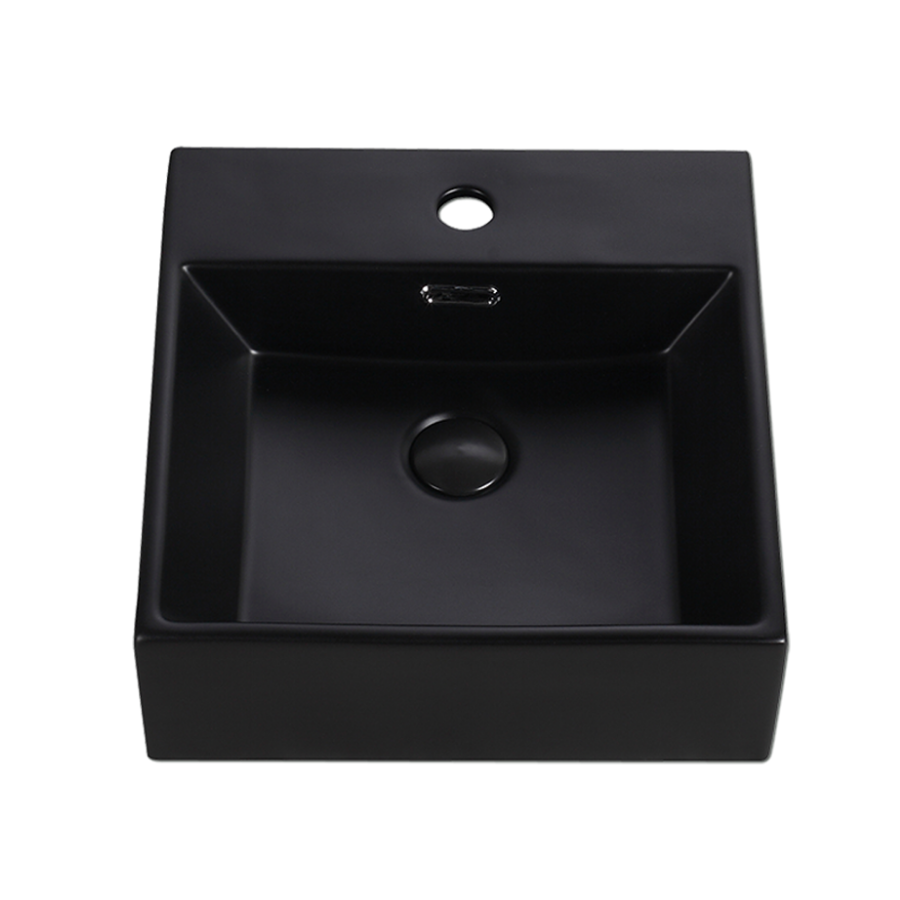 Wall-Hung / Countertop Square Ceramic Basin | VENTO 40M-BK