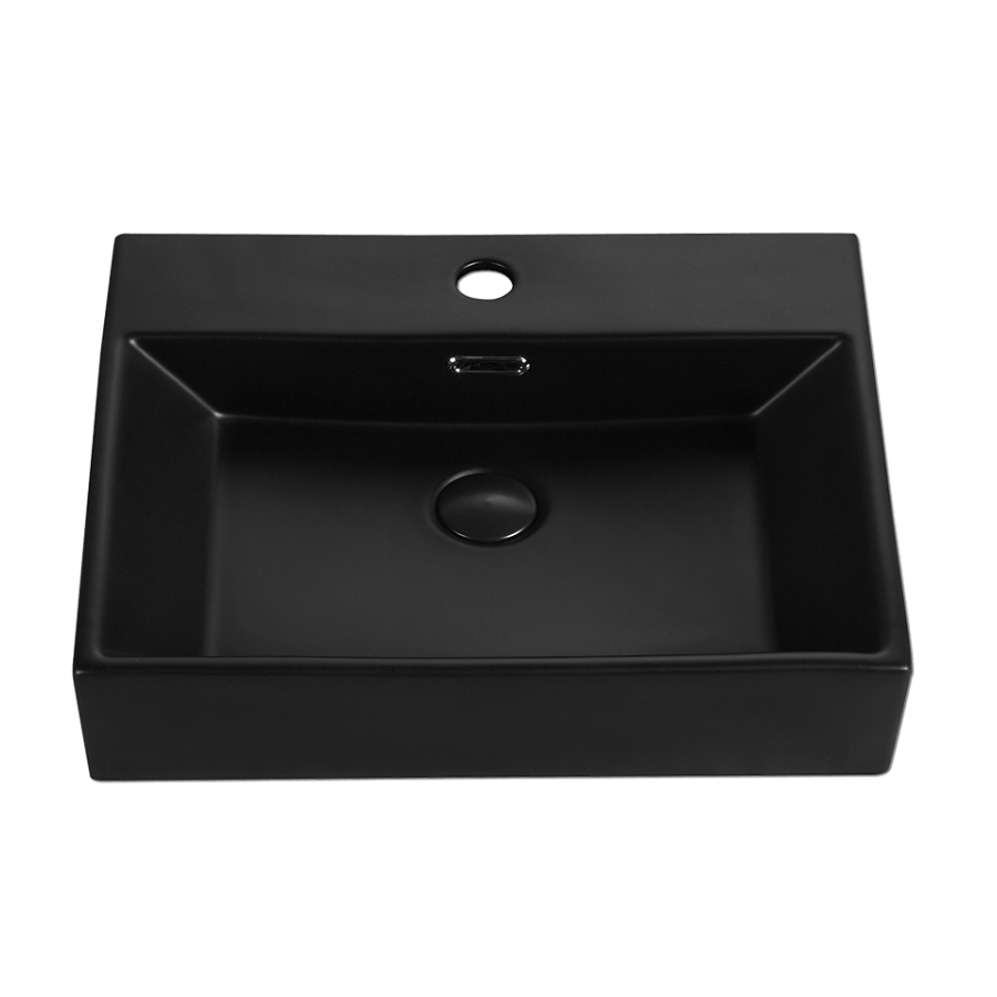 Wall-Hung / Countertop Rectangular Ceramic Basin | VENTO 50M-BK