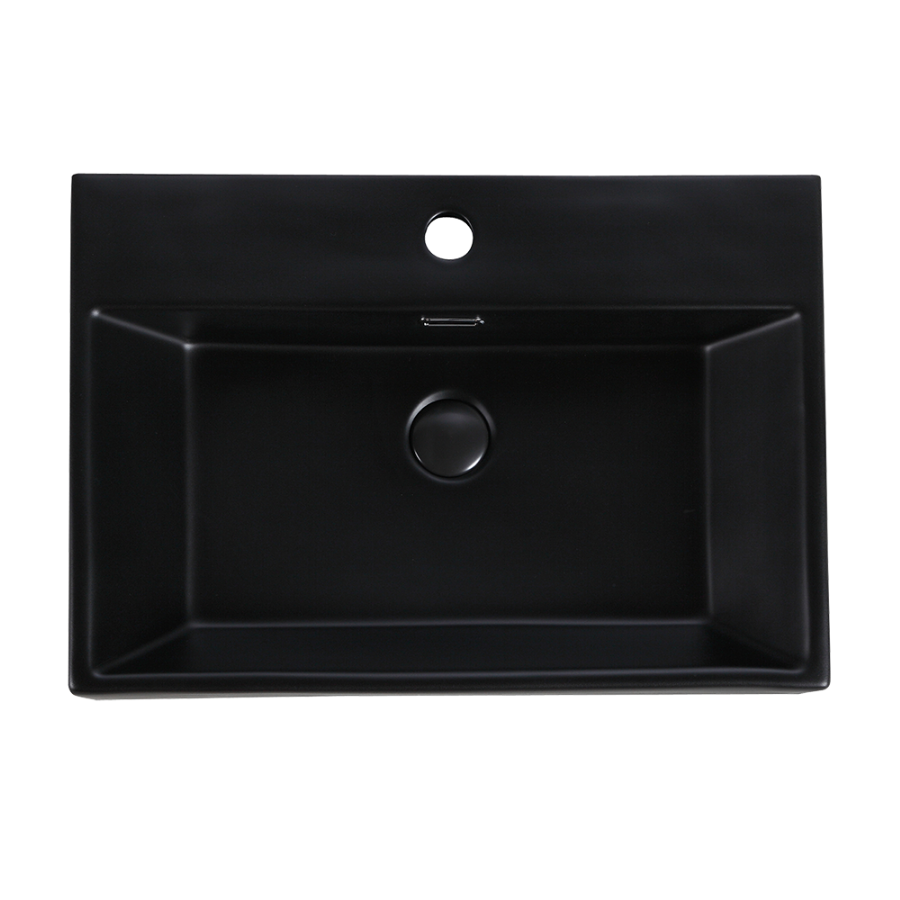 Wall-Hung / Countertop Rectangular Ceramic Basin | VENTO 50M-BK
