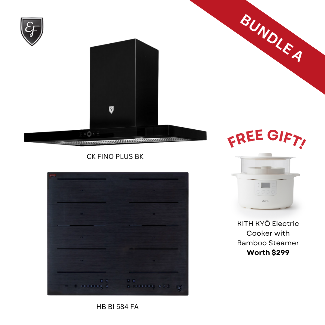 [Bundle A] 90CM Wall Mount Chimney Hood + 60cm 4 Zones Induction Hob
