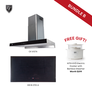 [Bundle B] 90CM Wall Mount Chimney Hood + 70cm 2 Zones Induction Hob