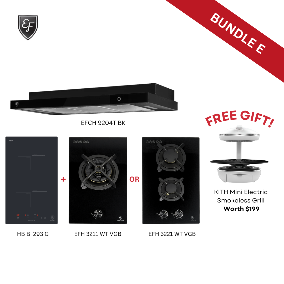 [Bundle E] 90CM Semi Integrated Slim Hood + 30cm 2 Zones Induction Hob / 1 Burner Domino Gas Hob / 2 Burner Domino Gas Hob