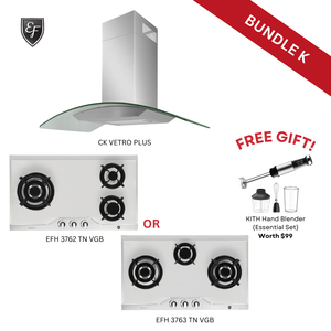 [Bundle K] 90cm Chimney Hood + 78cm 3 Burners Stainless Steel Gas Hob