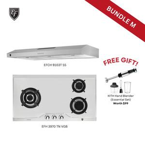 [Bundle M] 90cm Conventional Hood + 86cm 3 Burners Stainless Steel Gas Hob
