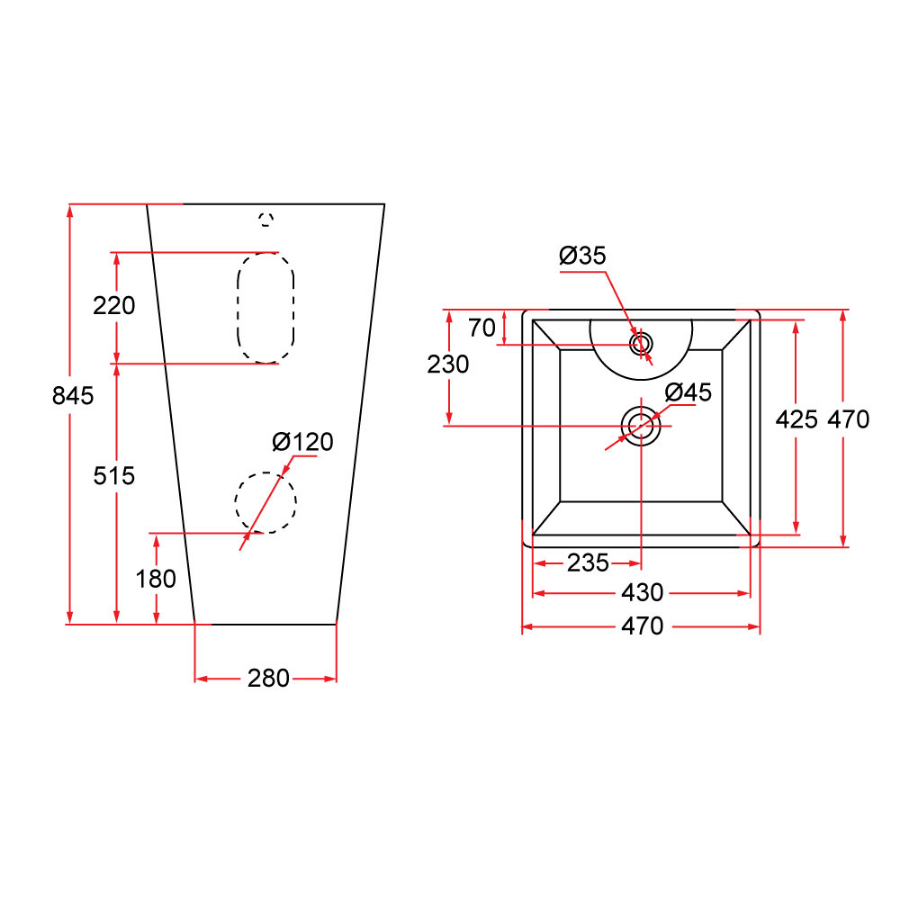 Freestanding Square Ceramic Basin | ZENTO 47M